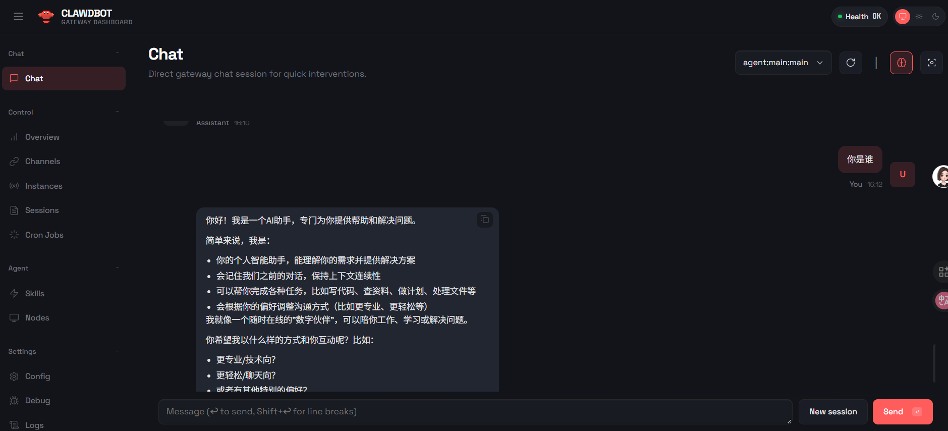 ClawdBot Web控制界面